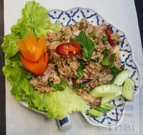 Haché de porc, riz parfumé (laab moo)