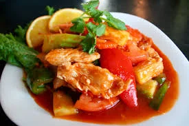 Poulet à l'aigre-doux, riz parfumé