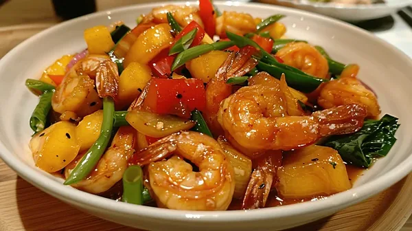 Crevettes à l'aigre-doux, riz thaï